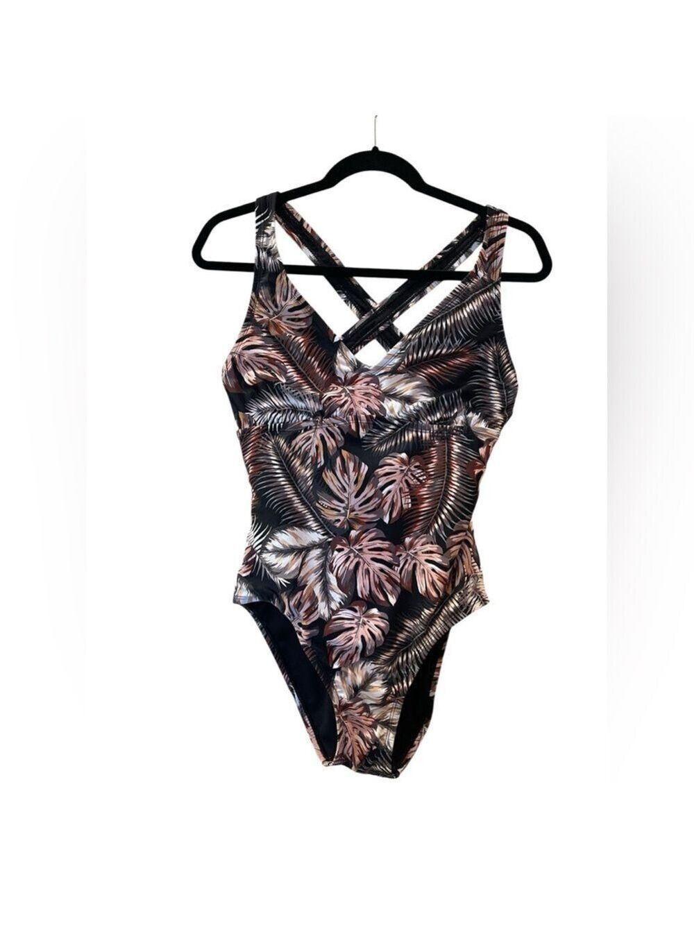 Hurley Women's One Piece Black Palm Leaf Swimsuit UPF 50+ Size: Medium